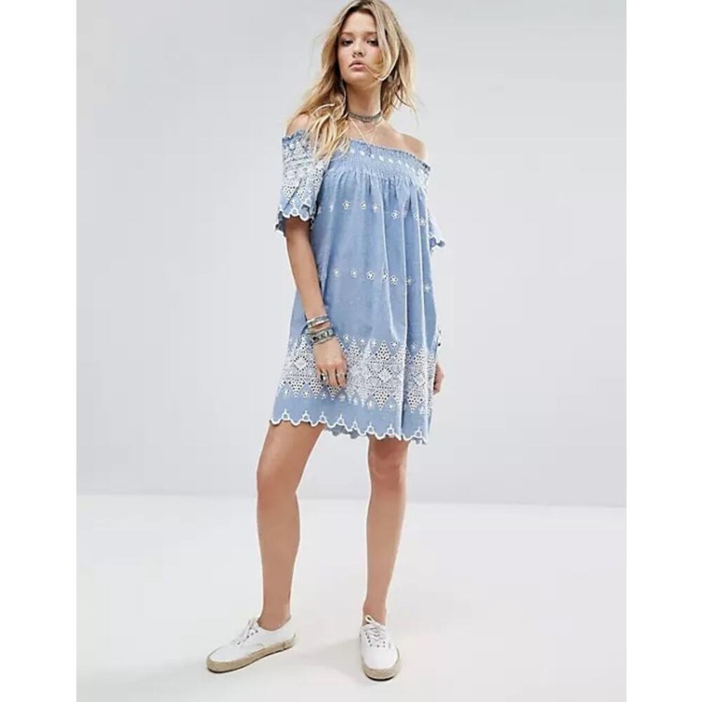 Glamorous Off Shoulder Embroidered Dress - XS